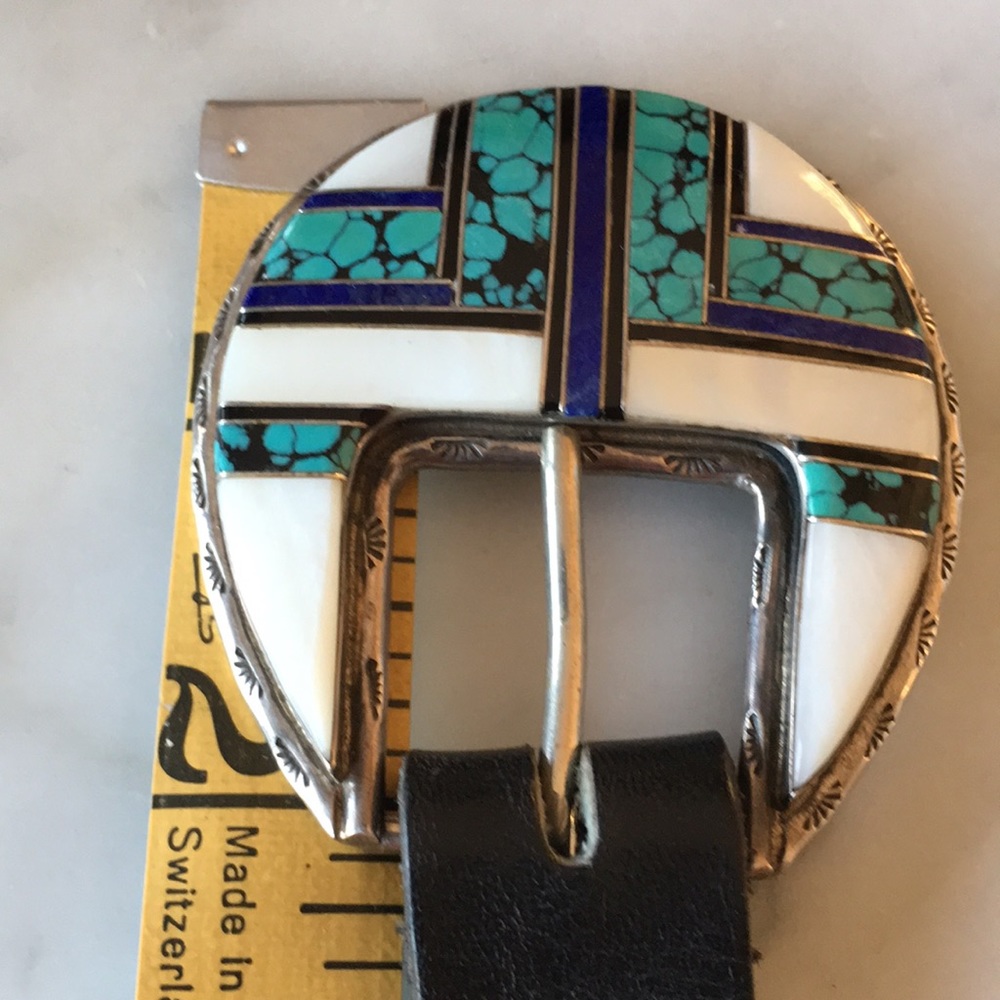 Vintage Navajo Native American Inlaid Ranger Belt Buckle Set - Picture 13 of 16